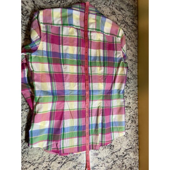 Chaps Womens Shirt Multicolor Plaid Button-Up 3/4 Sleeves Preppy Academia - Picture 8 of 9